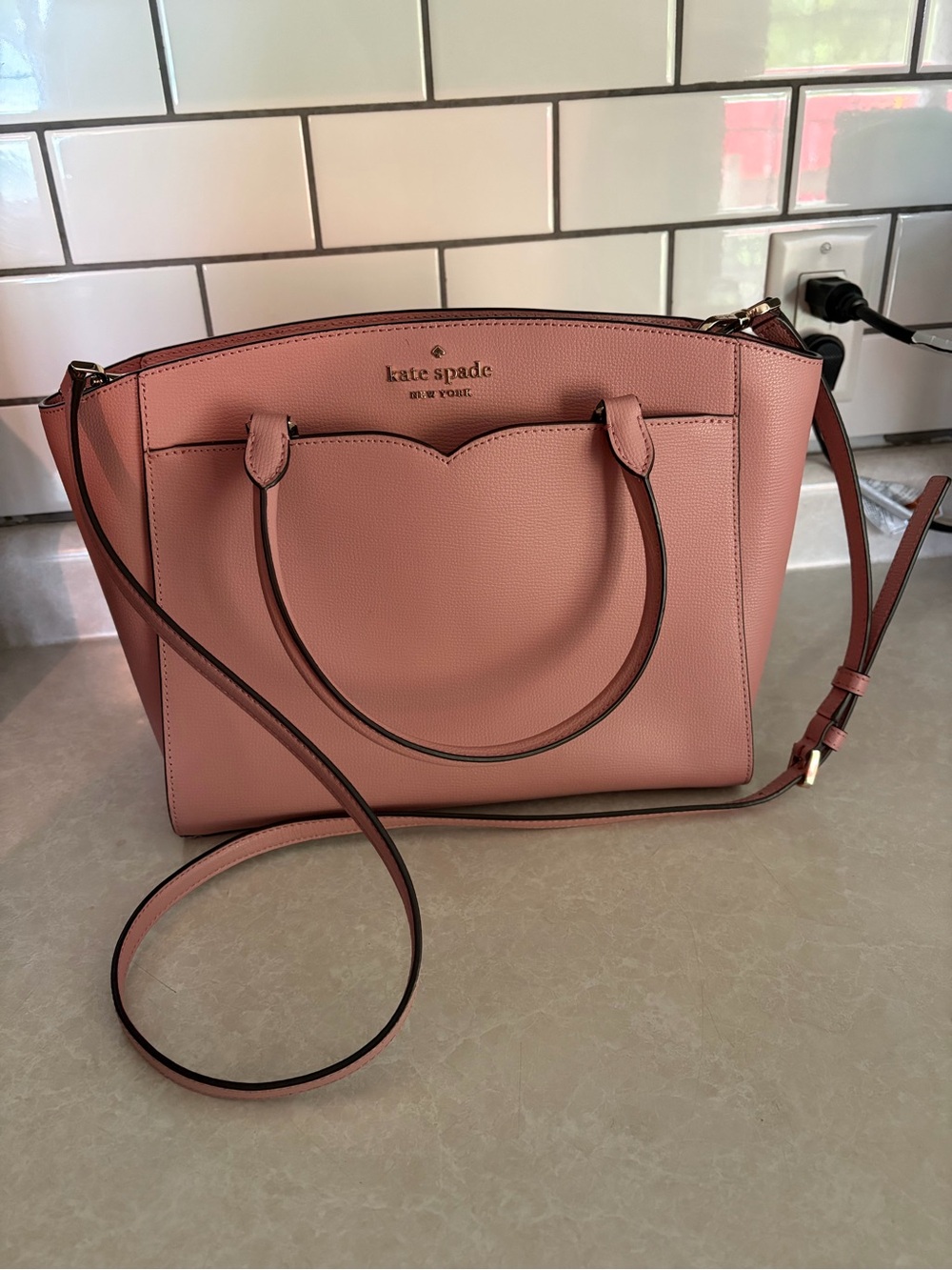 kate spade Rose Pink Leather Satchel with Crossbody Strap